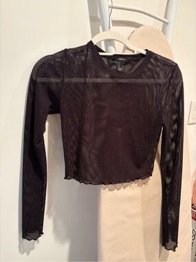 Forever 21 Black Sheer Mesh Long-Sleeve Crop Top
